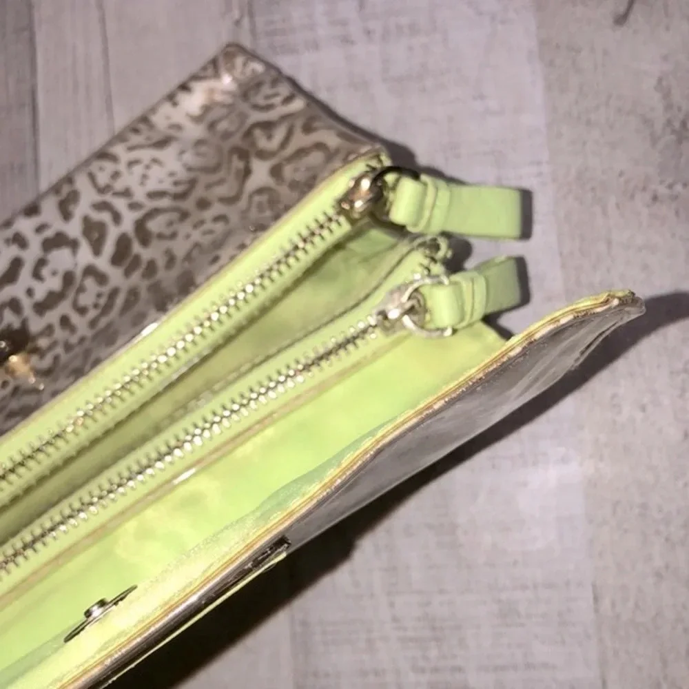 Victorias Secret gold cheetah print makeup cosmetics bag